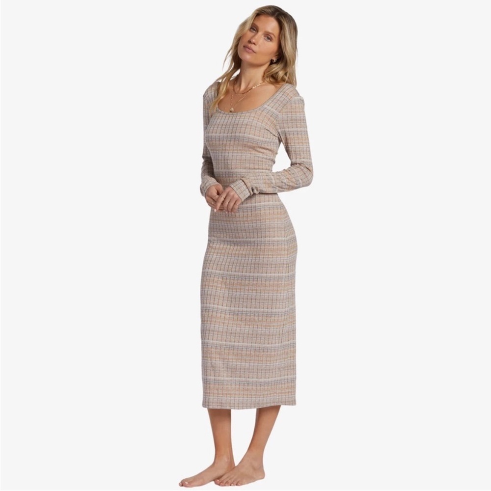 Billabong Beige Multi-Striped Long Sleeve Knit Dress